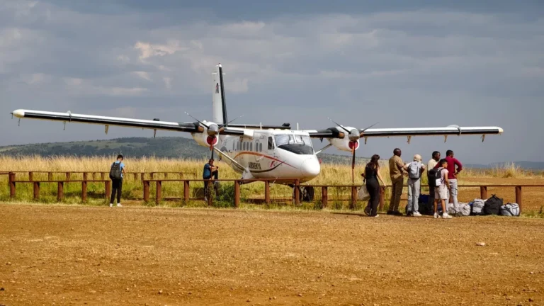 Small safari aircraft on an airstrip in Kenya