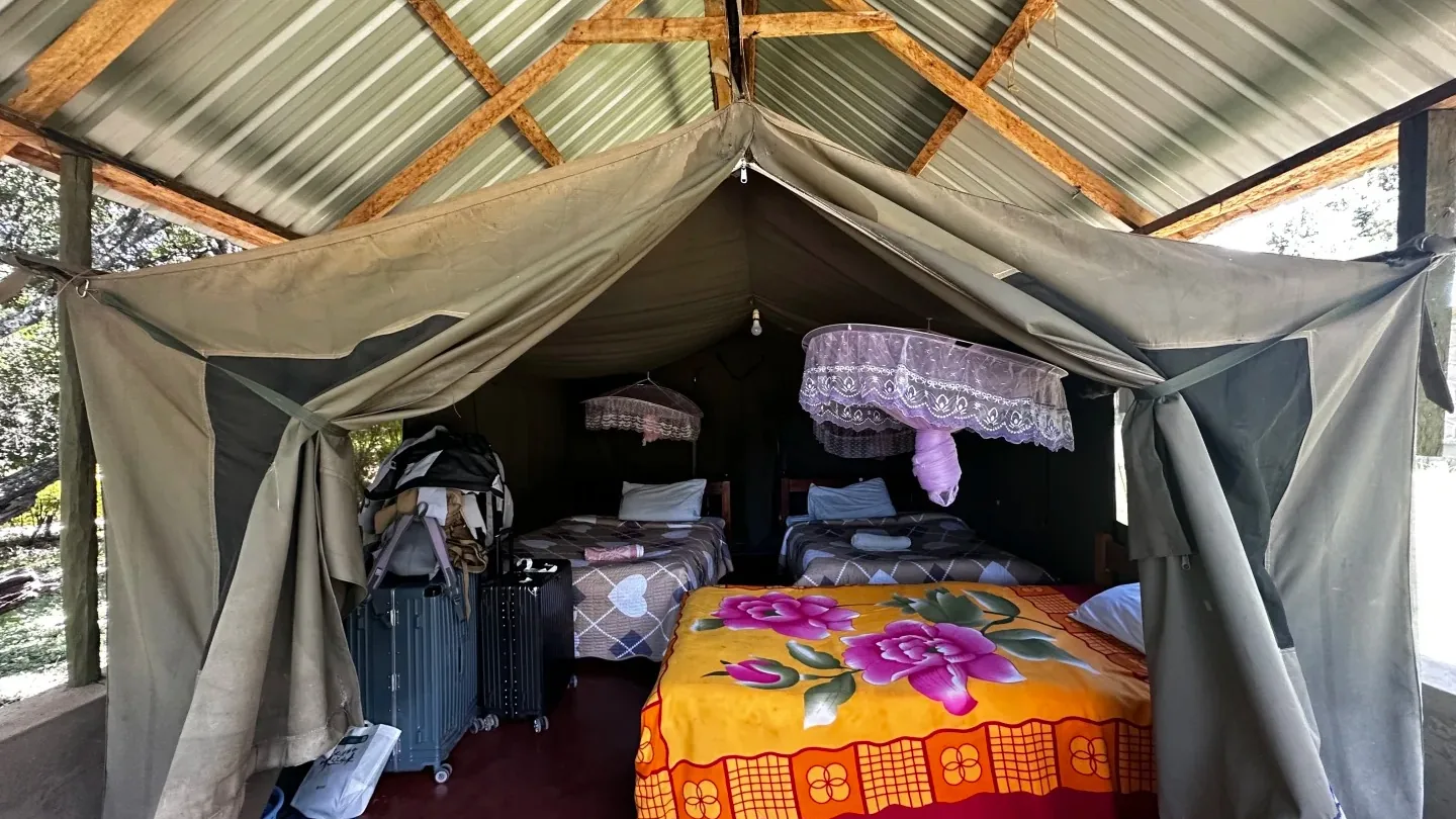 Inside a budget tented camp in the Maasai Mara