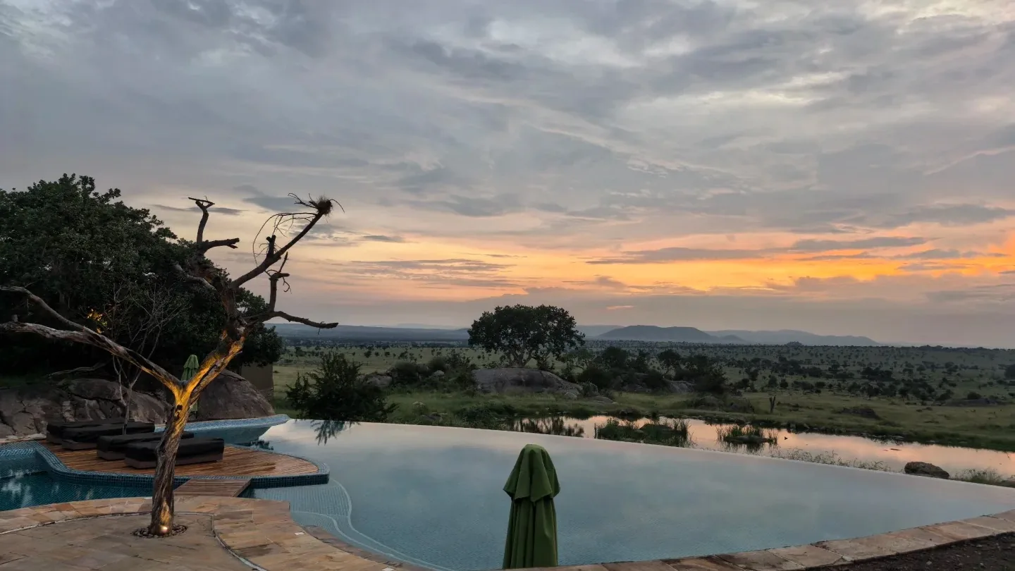Swimming pool overlooking the landscape at a luxury Serengeti lodge
